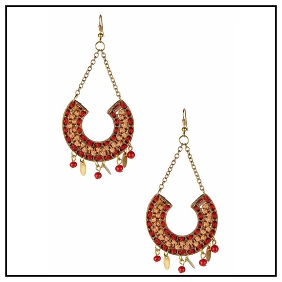 Mixed Media 14K Gold Plated BoHo Dangle Earrings - Picture 2 of 2